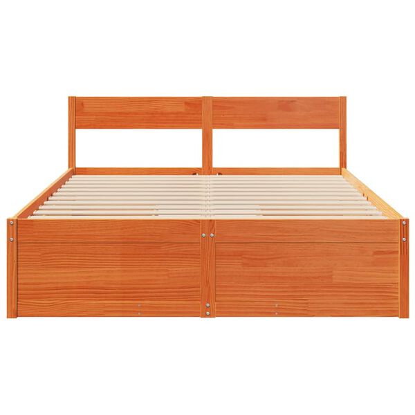 vidaXL Cama sin colch&oacute;n madera maciza de pino marr&oacute;n cera 140x200 cm