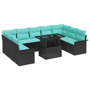 vidaXL Conjunto de sof&aacute; de jard&iacute;n 10 uds. Negro Rattan de Poli&eacute;ster