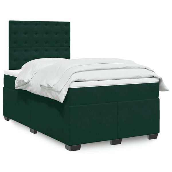 vidaXL Cama box spring con colch&oacute;n terciopelo verde oscuro 120x190 cm