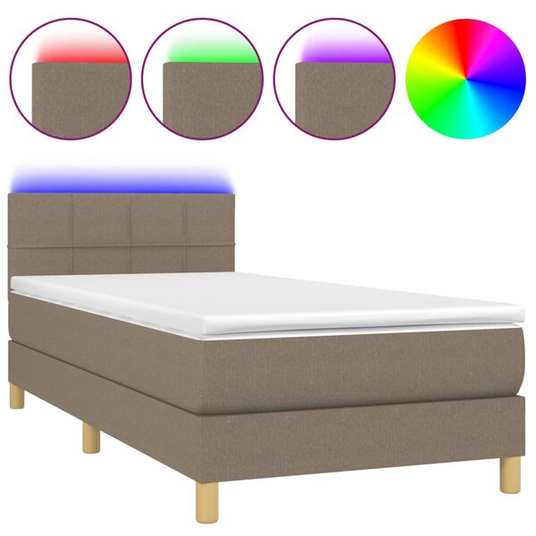 vidaXL Cama box spring con colch&oacute;n LED tela gris taupe 100x200 cm