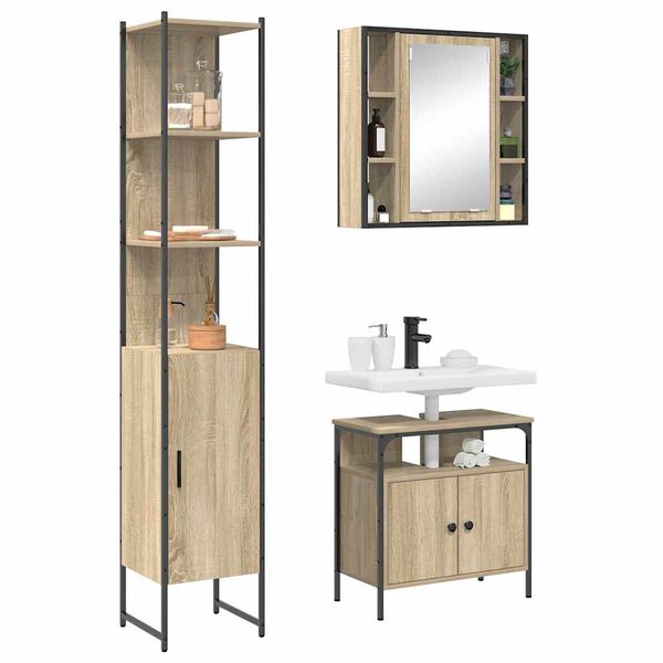vidaXL Juego de muebles de ba&ntilde;o con estante 3 pcs Roble Sonoma
