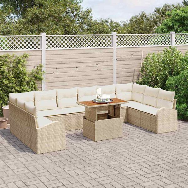 vidaXL Conjunto de sof&aacute; de jard&iacute;n 11 pcs Beige Polirat&aacute;n