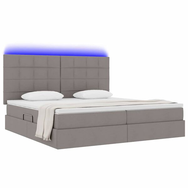 vidaXL Cama con almacenamiento y LED Taup&eacute; 200 x 200 cm Poli&eacute;ster