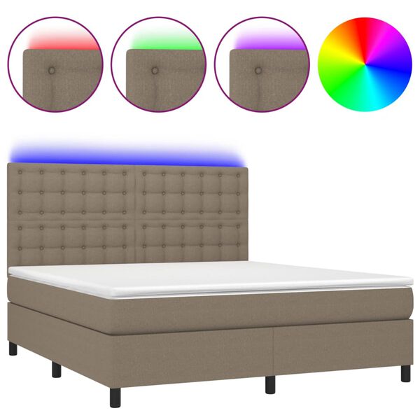 vidaXL Cama box spring colch&oacute;n y luces LED tela gris taupe 180x200 cm