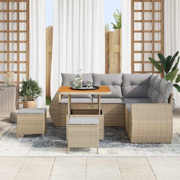vidaXL Conjunto de sof&aacute; de jard&iacute;n con coj&iacute;n 8 pcs Beige y Gris Claro