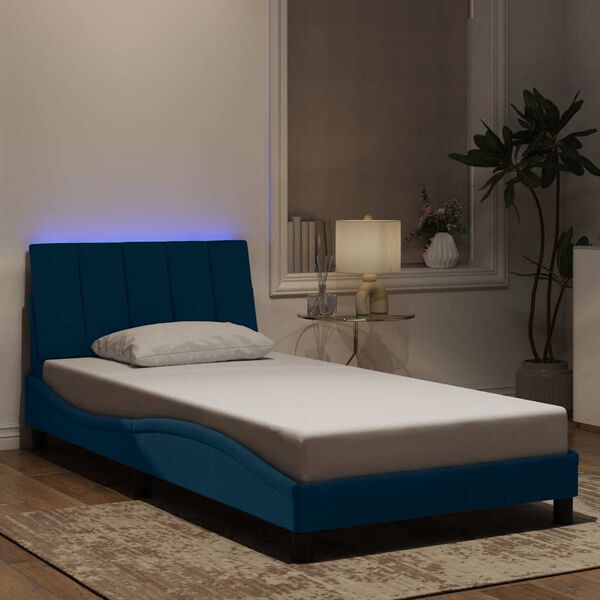 vidaXL Estructura de cama con LED sin colch&oacute;n Hanko terciopelo azul 100x200 cm