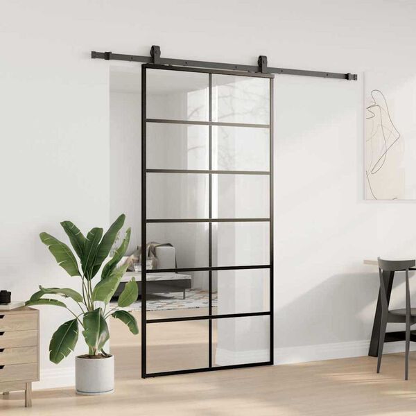 vidaXL Puerta corredera con herrajes negro 102x205 cm ESG vidrio