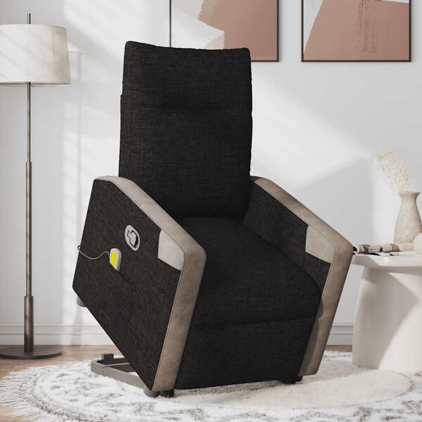 vidaXL Sill&oacute;n reclinable de masaje elevable tela negro