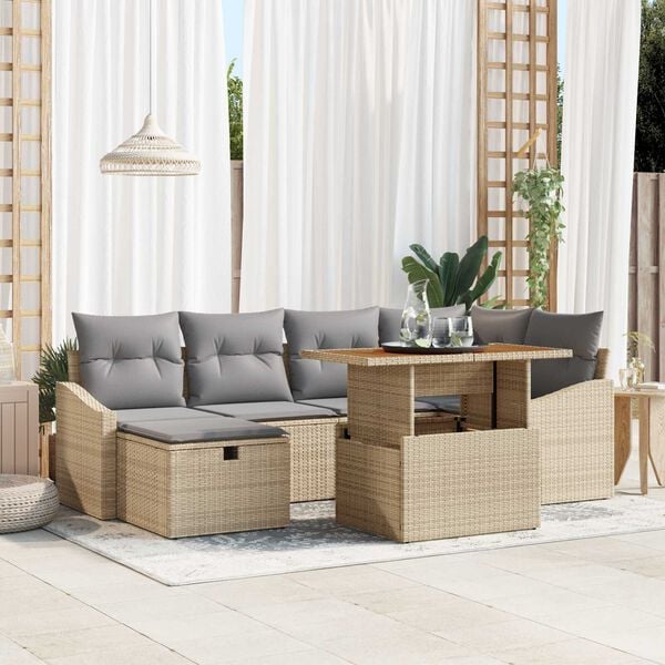 vidaXL Conjunto de sofá de jardín 7 pcs Beige ratán sintético