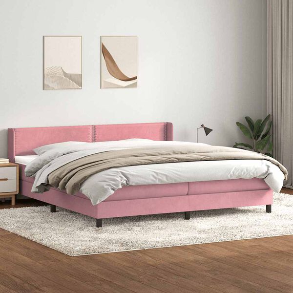 vidaXL Cama box spring con colch&oacute;n terciopelo rosa 200x220 cm