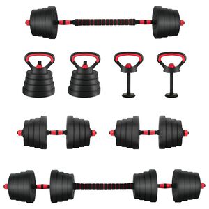 vidaXL Set de Mancuernas, Barra y Kettlebell 4 en 1 30 kg Negro y rojo