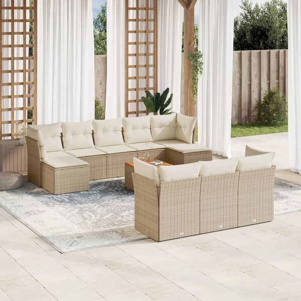 vidaXL Set de sof&aacute;s de jard&iacute;n 11pzas con cojines rat&aacute;n sint&eacute;tico beige