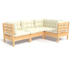 vidaXL Muebles de jard&iacute;n 4 piezas con cojines madera de pino crema