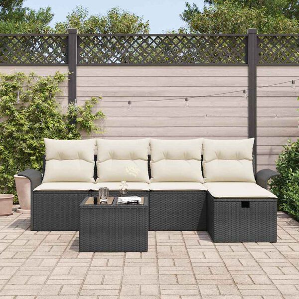 vidaXL Conjunto de sof&aacute; de jard&iacute;n 6 pcs Negro y crema rat&aacute;n sint&eacute;tico