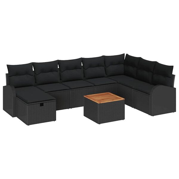 vidaXL Conjunto de sof&aacute;s de jard&iacute;n 9 pcs Negro rat&aacute;n sint&eacute;tico