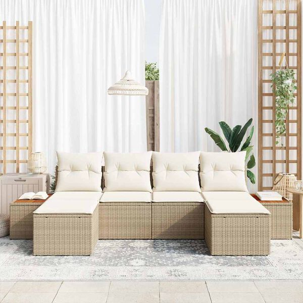 vidaXL Conjunto de sof&aacute; de jard&iacute;n 6 pcs Beige rat&aacute;n sint&eacute;tico