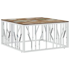 vidaXL Mesa de centro acero inoxidable y madera reciclada plateada