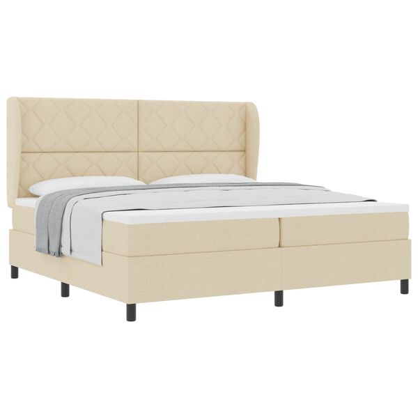 vidaXL Cama tipo Box Spring con colch&oacute;n Crema 200 x 200 cm tela