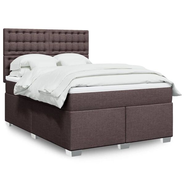 vidaXL Cama box spring con colch&oacute;n tela marr&oacute;n oscuro 160x200 cm