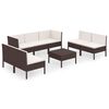 vidaXL Set muebles de jard&iacute;n 8 pzas y cojines rat&aacute;n sint&eacute;tico marr&oacute;n