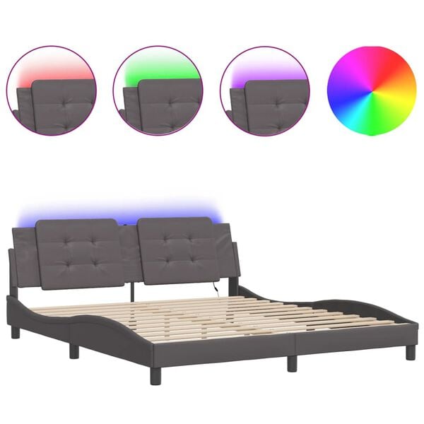 vidaXL Estructura de cama con LED sin colch&oacute;n Zadar gris 180x200 cm