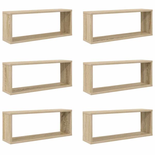 vidaXL Estante cubo pared 6 uds contrachapado roble Sonoma 60x15x23 cm
