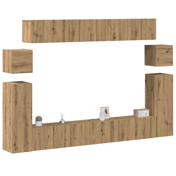 vidaXL Mueble para TV de pared madera contrachapada artesanal 8 piezas
