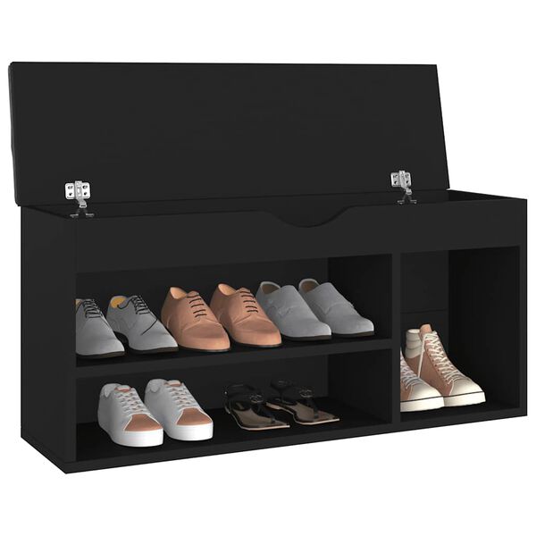 vidaXL Banco zapatero con coj&iacute;n madera ingenier&iacute;a negro 104x30x49 cm