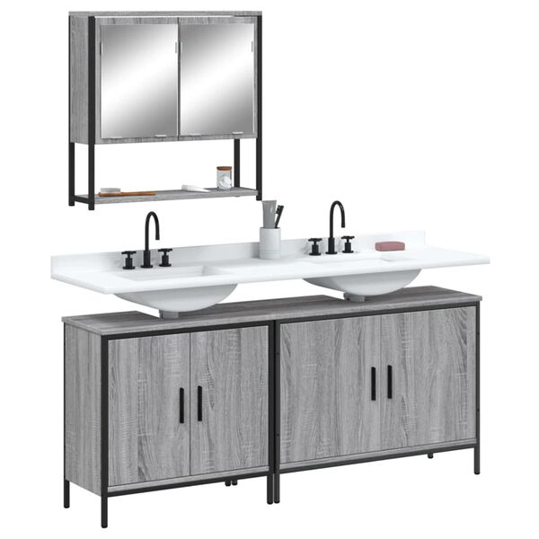 vidaXL Set de muebles de ba&ntilde;o 3 pzas madera contrachapada gris sonoma