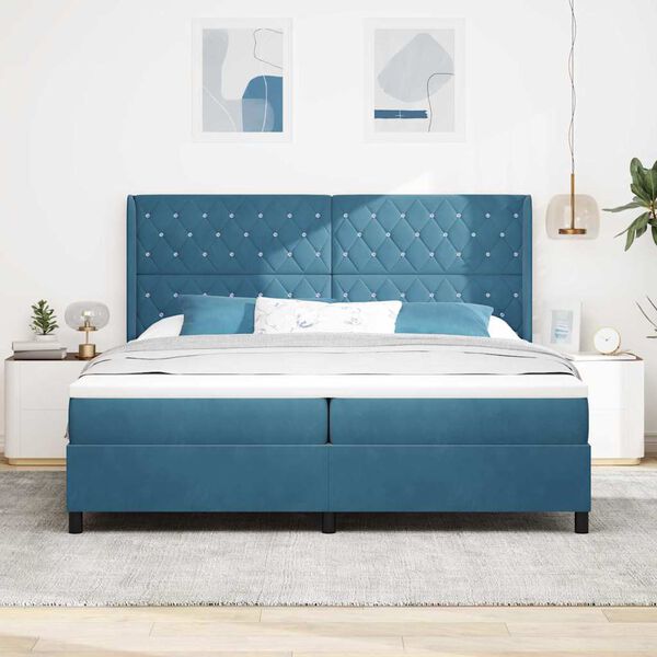 vidaXL Cama tipo Box Spring con colch&oacute;n Azul 200 x 200 cm Terciopelo
