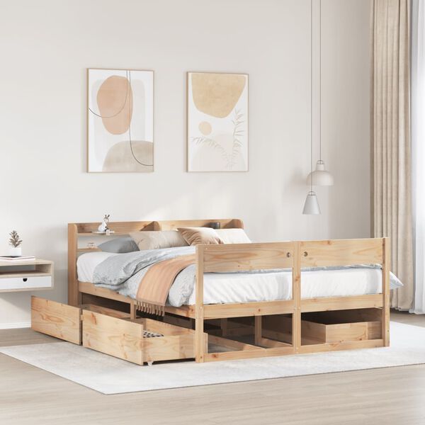 vidaXL Estructura de cama sin colch&oacute;n madera maciza de pino 140x190 cm