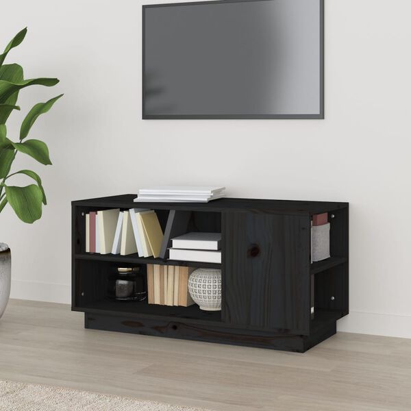 vidaXL Mueble de TV madera maciza de pino negro 80x35x40,5 cm