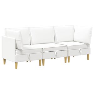 vidaXL Juego de sof&aacute; modular con almacenamiento 3 uds. Blanco Tela