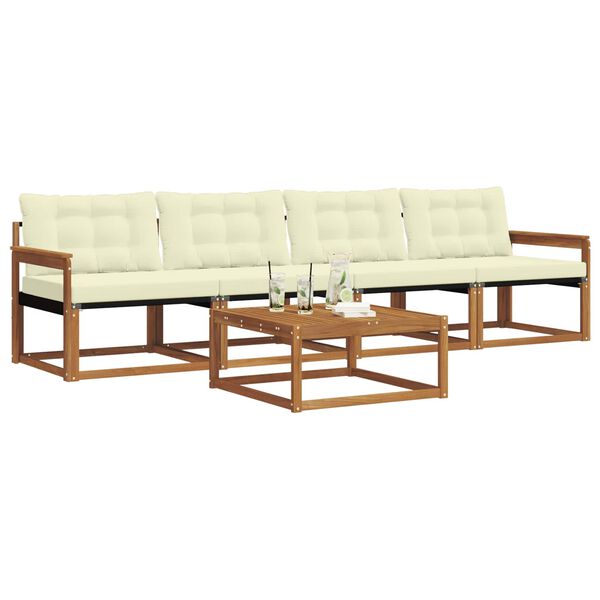 vidaXL Conjunto de sof&aacute;s de exterior con coj&iacute;n 5 pcs Natural y Crema