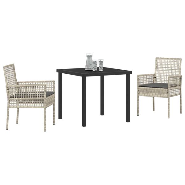 vidaXL Conjunto de Comedor de Jard&iacute;n 3 pcs Gris Claro rat&aacute;n sint&eacute;tico