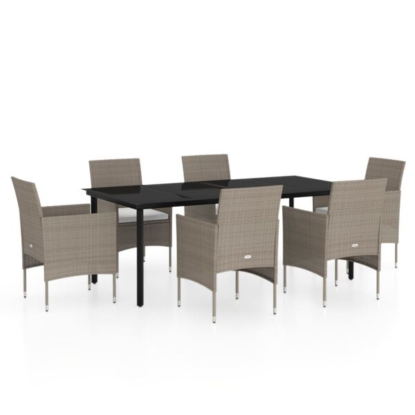 vidaXL Juego de comedor de jard&iacute;n 7 piezas con cojines beige y negro