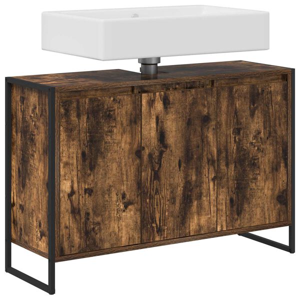vidaXL Gabinete de Ba&ntilde;o con almacenamiento Roble Humo 90 x 30 x 60 cm