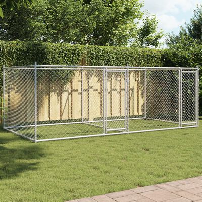 vidaXL Jaula de perros con puertas acero galvanizado gris 4x2x1,5 m