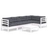 vidaXL Muebles de jard&iacute;n 6 pzas con cojines blanco madera de pino