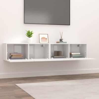 vidaXL Muebles de TV 2 uds madera ingeniería blanco brillo 80x30x30 cm