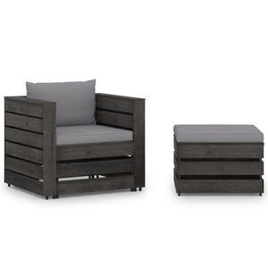 vidaXL Muebles de jard&iacute;n 2 piezas con cojines madera impregnada gris