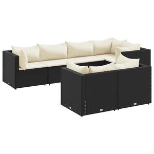 vidaXL Set de muebles de jard&iacute;n y cojines 7 pzas rat&aacute;n sint&eacute;tico negro