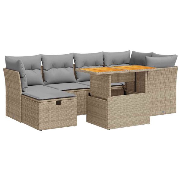 vidaXL Set sof&aacute;s jard&iacute;n y cojines 7 pzas rat&aacute;n sint&eacute;tico acacia beige