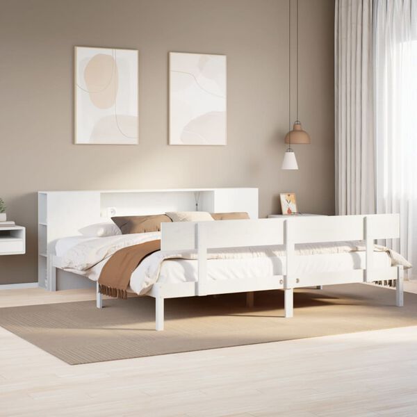 vidaXL Cama con estantería sin colchón madera maciza blanca 180x200 cm