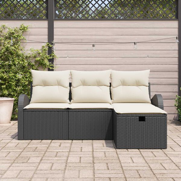 vidaXL Conjunto de sof&aacute; de jard&iacute;n con coj&iacute;n 4 pcs Negro Polirat&aacute;n