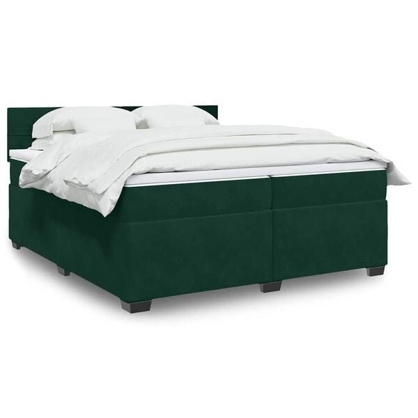 vidaXL Cama box spring con colch&oacute;n terciopelo verde oscuro 200x200 cm