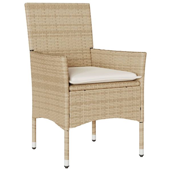 vidaXL Set comedor jard&iacute;n 5 pzas cojines rat&aacute;n sint&eacute;tico vidrio beige