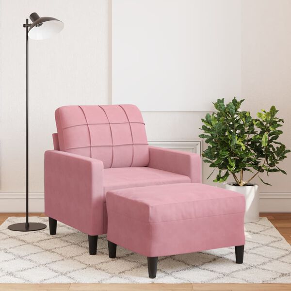 vidaXL Sillón con taburete terciopelo rosa 60 cm
