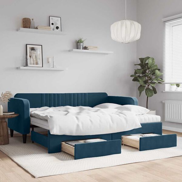 vidaXL Sof&aacute; cama nido con cajones terciopelo azul 90x200 cm