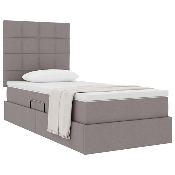 vidaXL Cama con almacenamiento y colch&oacute;n Taup&eacute; 100 x 200 cm Poli&eacute;ster